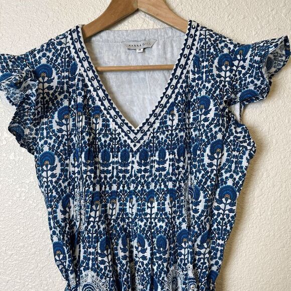 Ranna Gill White Blue Floral Mini Dress Women's Size Medium - Picture 5 of 5